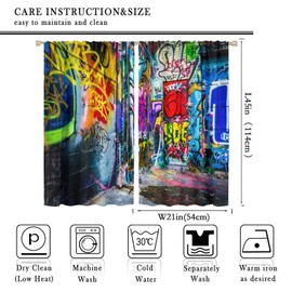 Colorful Graffiti Curtains, Street Abstract Art Creative Colorful Graffiti Theme Illustration, Children Boys Teenagers Bedroom Living Room Blackout Decorative Curtains 2 Panels, 42x45 in.