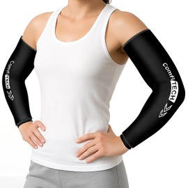 ComfiTECH 2 Pack Full Arm Cold Wrap with Flexible Gel, Reusable Cooling Ice Pack for Elbow, Forearm, and Upper Arm, Medium, Black