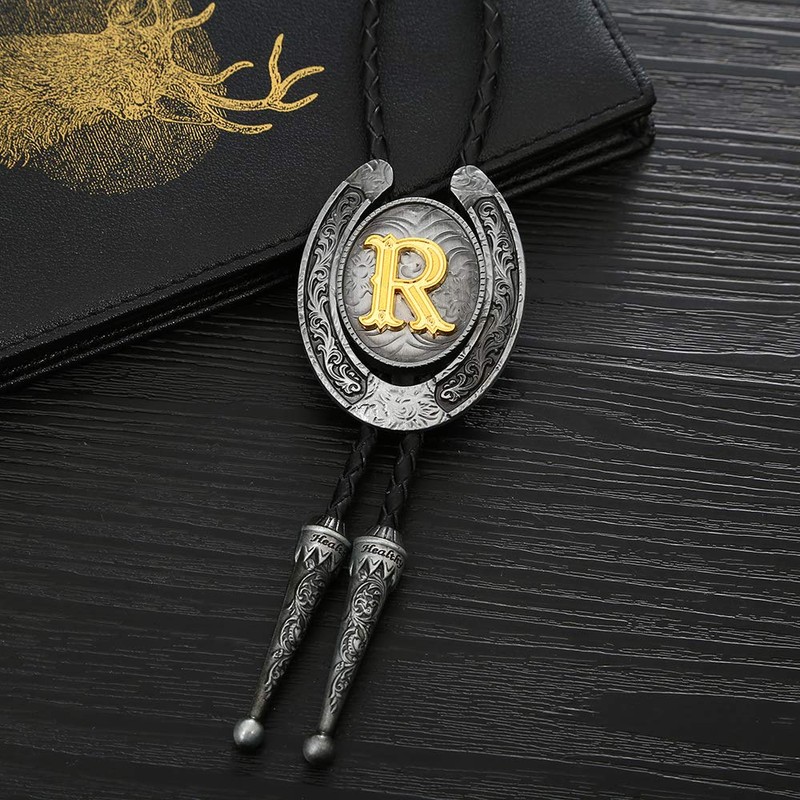 HUABOLA CALYN Vintage Bolo Tie for Men- Initial Letter ABCDMJR