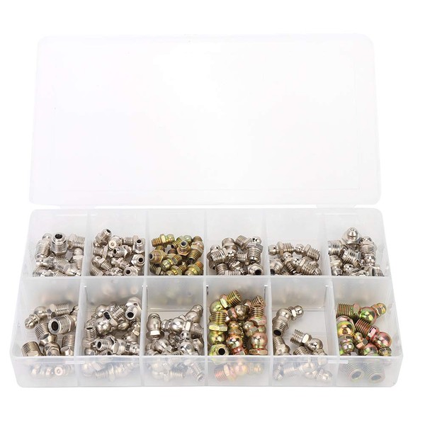 130Pcs Grease Nipple Assortment Kit, 45 Degree Angled Grease Zerks