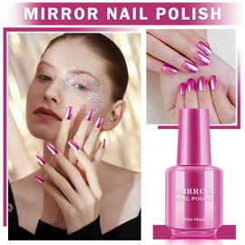 QIUFSSE Metallic Nail Polish Long Lasting Mirror Effect Quick Dry Chrome Nail Polish for DIY and Professional Nail Art (18ML, Light Purple)