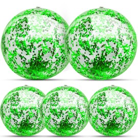 5 Pack Inflatable Glitter Beach Balls St Patricks Party Decoration 24 Inch 16 Inch Pool Toys Balls Glitters Inflatable Clear Beach Ball Swimming Pool Water Beach Toys Outdoor St Patricks Party Favors