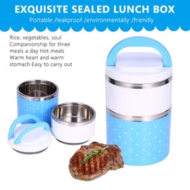 Brrnoo Lunch Box 900ml Insulated 2 Layers Thermal Lunch Box with Container for Hot Food Stainless Steel Insulated Food Boxes for School Camping (Blue)