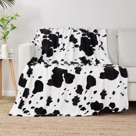 Cozy Bliss Cow Print Throw Blanket Non Shedding MilkyPlush™ Fleece 330GSM Thick Blankets Western Room Decor Super Soft Warm for Adults Kids Gifts Bedroom Couch Sofa Travel Black White Twin 60"x80"