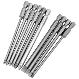 Saipe 10pcs 100mm Magnetic Flat Slotted Phillips Cross Head Screwdriver Bit Sets 1/4 Inch Hex Shank S2 Steel Screw Driver Drive Drill Bits for Electric Screwdrivers