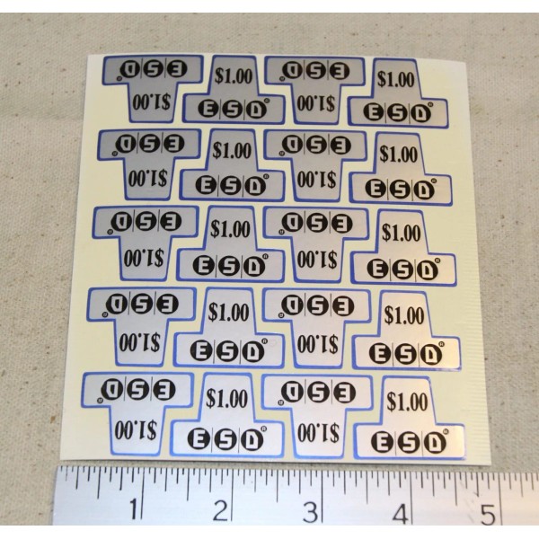 ESD $1.00 decals Vertical 4 coin chute slides , qty.