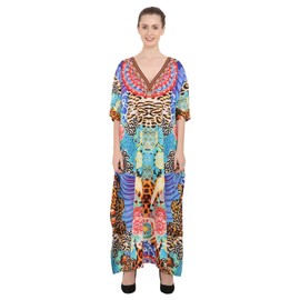 Miss Lavish London Women's Kaftan Dress– Plus Size Kaftan Dresses, Long Full-Length Beach Cover Up– Bohemian Holiday Wear, Modest Caftan Style, Summer Kaftans for Beach & Resort-Multi-Color, M (K-148)