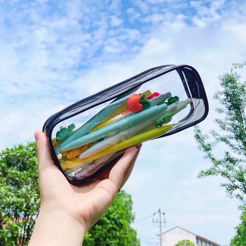 JMOCD 2Pcs Clear PVC Zipper Pen Pencil Case
