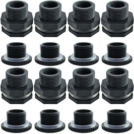 YSIL PVC Bulkhead Fitting 3/4 Inch NPT Female Water Tank Connector with Plugs Pipe Fitting for 1-1/2"(38 mm) Water Tanks,Rain Barrels, Aquariums,Pools 8 Pack