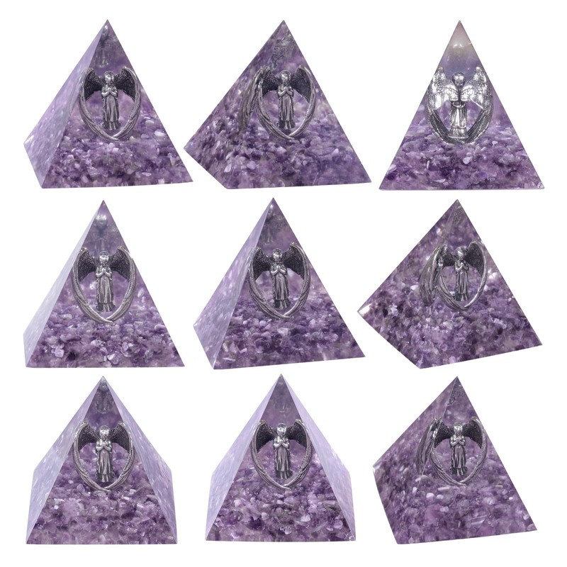 mookaitedecor Praying Angel Statue Crystal Energy Stone Pyramid Figure with