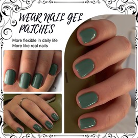 24 Pcs Press On Nägel Kurz, Eckige Künstliche Fingernägel zum Aufkleben, Acryl Press On Nails French, Full Cover Künstliche Nägel für Frauen und Mädchen (Grün)