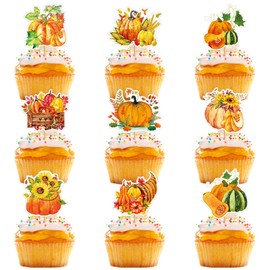 27PCS Pumpkin Cupcake Toppers, Harvest Pumpkin Cake Toppers, Rustic Autumn Themed Cupcake Picks Party Decorations for Halloween, Thanksgiving, Baby Shower