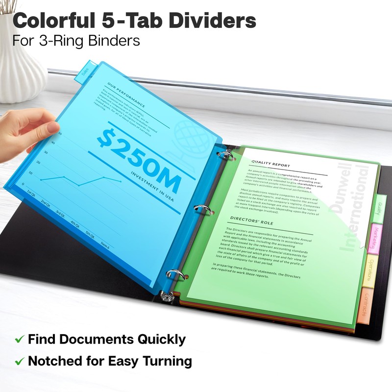 Dunwell 5-Tab Dividers for 3-Ring Binders (5 Count), 5 Bright