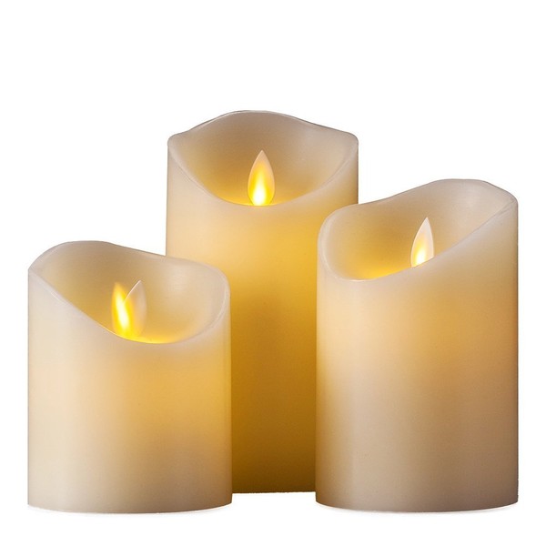 Air Zuker Flameless Candles Battery Operated Candles Real Wax Pillar LED Candles with Dancing Flame with 10-Key Remote and Cycling 24 Hours Timer, Height 4" 5" 6", Ivory - Set of 3