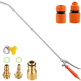 All Metal 43 Inches Adjustable Sprayer Wand with 3 Types of Nozzles,1/2" & 3/8" Hose Quick Connectors, 1/4" & 3/8" Brass Barb Stainless Steel Garden Sprayer Wand Replacement with Hose Clamps (Orange)
