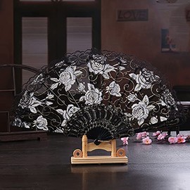 Wedding Fan Lace, Hand Fan Spanish Baroque Victorian Folding Fan Vintage Women Men Folding Fans Fan for Wedding Gift Party Costume Carnival Dance Fancy Dress Black