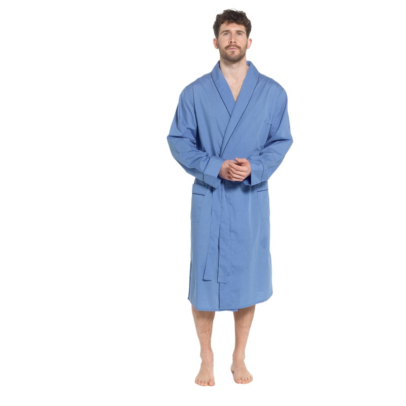 INSIGNIA Mens Plain Woven Lightweight Cotton Poly Dressing Gown Robe