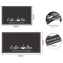 CooRug Coffee Mat, Absorbent Dish Drying Mat for Kitchen Counter, Fashion Style Coffee Bar Accessories for Coffee Maker Espresso Machine Dish Rack 17" x 32" Black