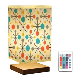 Square Bedside Table Lamp Mid Century Fifties Modern Atomic Retro Colors Seamless Wooden Base Fabric Shade Dimmable Nightstand Desk Lamp Living Room