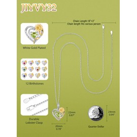 JIYVY32 Sunflower Necklace White Gold Sunflower Heart Pendant Necklaces for Wife Mom Mother Birthstone Jewelry Gifts for Women Green Peridot Necklace August Birthstone Necklaces