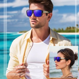 KDEAM Square Polarized Sunglasses for Men Women Unisex Black Outdoor Sport Polarization UV400 Sun Glasses Eyewear Lightweight Square Frame for Golf, Driving & Outdoor Protection(Blue Polarized Lens)