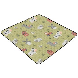 KICPOAY Baby Play Mat Cute Farm Tractor and Animals 50 x 50 Playpen Mat Baby Play Mats for Floor Play Gym Crawling Mat Non-Slip Cushioned Baby Playmat for Infants, Babies, Toddlers