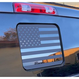 for Ford Ranger 2018-2025 Rear Middle Window American Flag Decal, Matte Black USA Flag Vinyl Sticker for Truck Back Sliding Window, Patriotic Rear Glass Decal Accessories