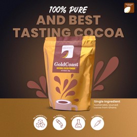 GoldCoast 100% Natural Cacao Powder, Gently Processed from raw Ghanaian Cacao Beans, High in Flavanols & Unsweetened, No Additives & Non-GMO, Rich Flavor, 14 Oz
