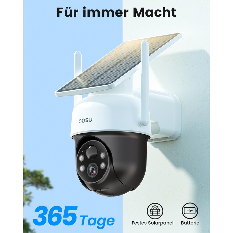 AOSU 2K WiFi Security Camera Outdoor Wireless, Solar Outdoor Camera,