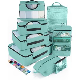 Veken 8 Set Packing Cubes for Travel Essentials, Suitcase Organizer Bags in 4 Sizes, Carry-On Luggage Accessories with Large Laundry & Hanging Toiletry Bag, Must-Have for Airplane, Road Trip & Camping