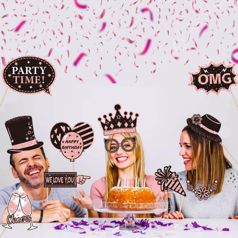 38 Pcs Birthday Photo Booth Props Kit-Pink