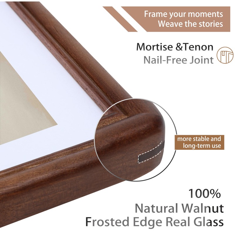 Gdfmsc 4x6 Picture Frame with Mat for 3x5, Natural Walnut