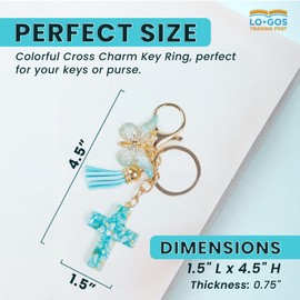 Teal Cross Charm Keychain - Colorful Resin Butterfly Cross Bag Charm - Smooth Lobster Clasp & Ring for Car Keys or Purse - Stylish & Inspirational Keychain - Luxury Christian Gifts For Women