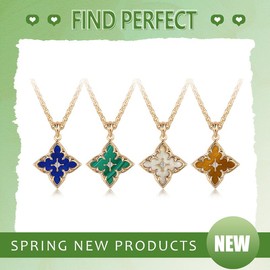 Luxurious and refined French-style diamond-shaped clover-shaped delicate necklace. Fashionable pendant. High-end and elegant new model Gift. - Color: green