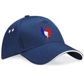 Purple Print House Embroidered French Rooster Cap with Patriotic Tricolour Design Football Supporters Country Rugby Travel Gift, One Size, Navy/White