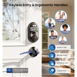 Veise Keyless Entry Door Lock with 2 Lever Handles - Electronic Keypad Deadbolt, Auto Lock, Back Lit & Easy Installation Design, Front Door Handle Sets, Oil Rubbed Bronze
