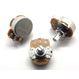 Set of strat guitar potentiometers Tone, Tone, Volume 24mm dia 2x A500K 1x B500K short shaft