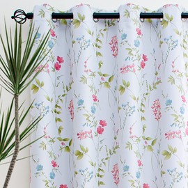 Linentalks Floral Bedroom Curtains 63 Inches Long 2 Panels Set, Farmhouse Thermal Insulated Blackout Curtains for Living Room, Grommet Room Darkening Curtains, Short Black Out Curtains Green Red Multi