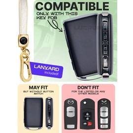 for Mazda CX5 Key Fob Cover and Leather Keychain - Full Cover Key Case for Mazda 3, 6, CX-5, CX-9, CX-30, CX-50, CX-70 - 2019-2024 TPU Keyfob Cover Compatible with WAZSKE11D0 - White and Gold
