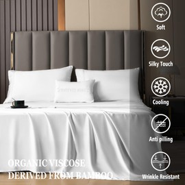 Whitney Home Textile Queen Size Sheet Set - Rayon Derived from Bamboo, Luxury Cooling Bed Sheets, 16" Extra Deep Pocket, Soft & Breathable Hotel Bedding Sheets and Pillowcases Sets