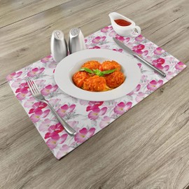 ABAKUHAUS Floral Place Mats Set of 4, Watercolor Poppy Romance, Washable Fabric Placemats for Dining Room Kitchen Table Decor, Magenta Pink Grey