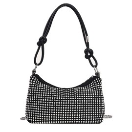 Burkburg Rhinestone Bag Chic Evening Handbag Shiny Mini Handle Purse Chain Shoulder bag for Women, Sliver