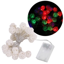 Globe Rattan Ball String Lights 30LED Battery Powered Night Lamp Hanging Decor (Colorful)