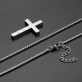 Lydow Cross Necklace for Men Boys Silver American Flag Bible Verse Stainless Steel Pendant Religious Christian Jewelry Gifts Teen Son Him 8-12 Confirmation First Communion Baptism Catholic 3:1