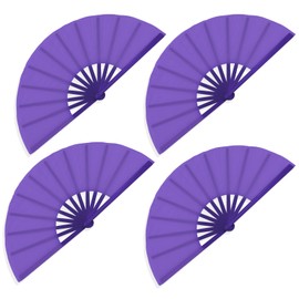 Boots on The Ground Hand Fans for Line Dancing, Large Clacking Folding Hand Fans for Women Foldable for Dancing, Perfect for Dance Performances, Weddings, Parties, Cosplay, Festivals (Purple-4PCS)