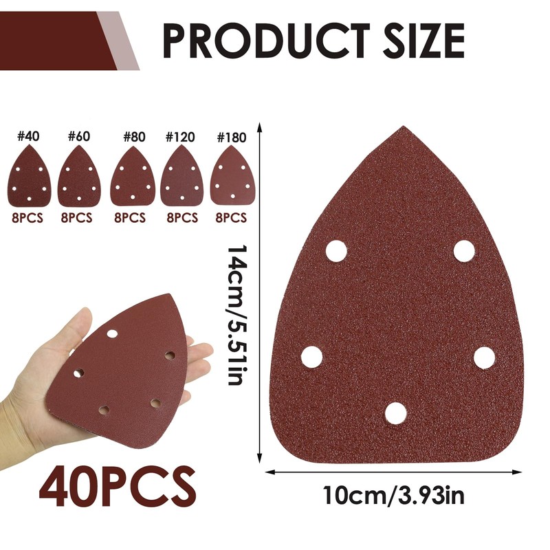 LUCTHY 40Pcs Mouse Sander Pads 5 Hole Sanding Pads, Triangular