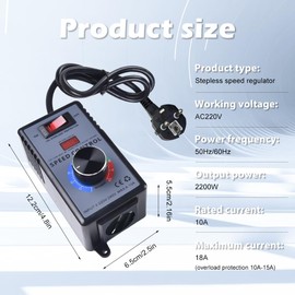 Speed Controller 230 V Motor for Angle Grinders, Blowers, Hand Drills, Circular Saws, Voltage Regulator, 10 A, Peak Power 4000 W