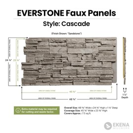 EverStone Cascade Faux Stone Panel, 48 5/8"W x 24 3/4"H x 1 1/4"D, Valley Spring Color