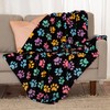 GreaterGood Super Cozy Fleece Paw Print Throw Blanket, Rainbow Paws