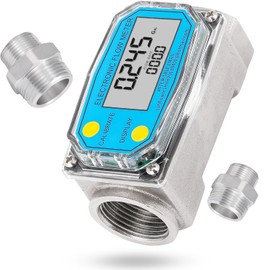 CGOLDENWALL 1 inch 3/4inch Turbine Flow Meter 2.5~26GPM Stainless Steel Fuel Meter Digital Liquid Flowmeter with with NPT Adapters for Water, Diesel, Kerosene, Gasoline with Gallon Unit